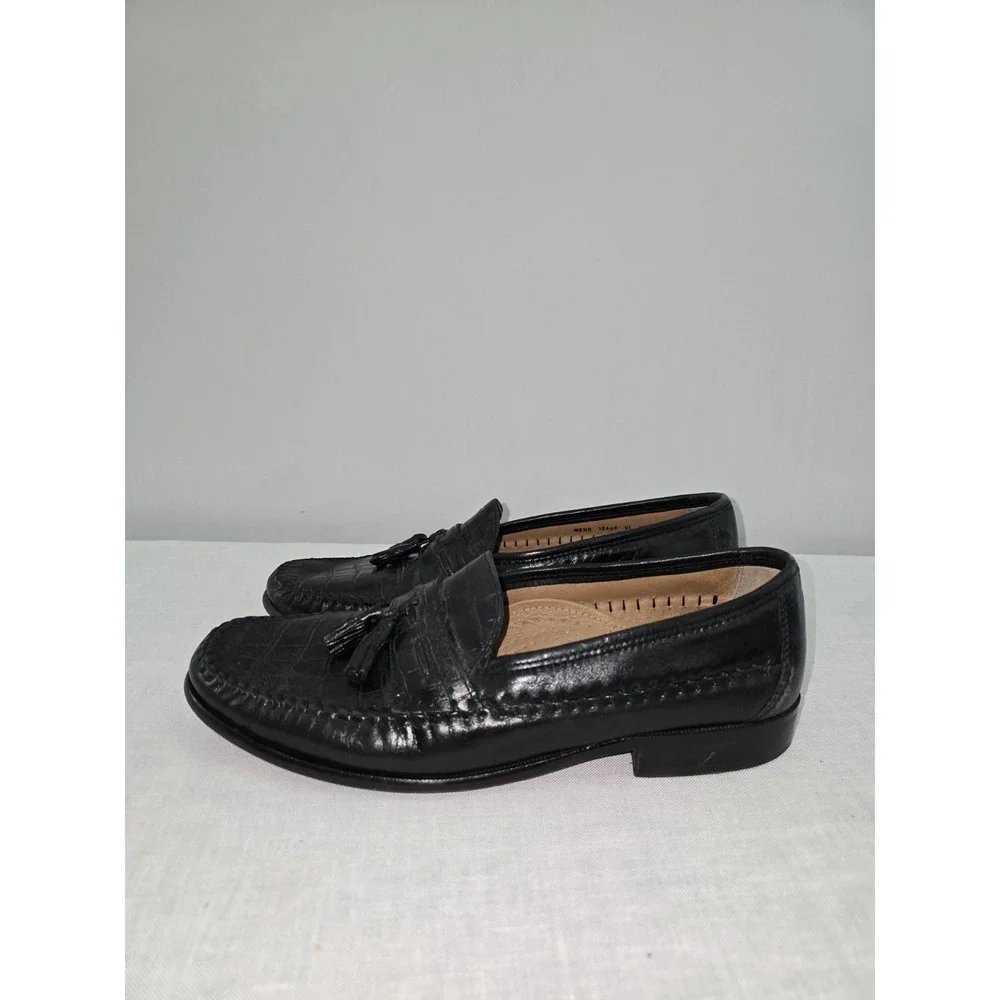 Pisa Florsheim Mens Black Shoes Crocodile Print Leather Slip On 18469-01 11.5 D